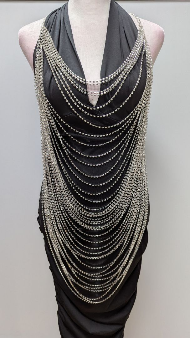 Silver Multi-Chain Rhinestone Body Chain Necklace