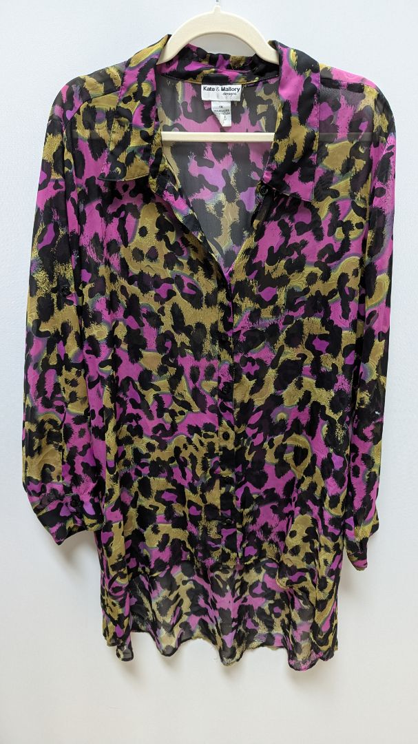 Kate & Mallory Purple Leopard Print Button-Down Blouse