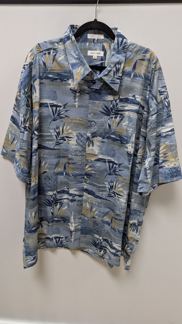 pierre cardin Blue Palm Short-Sleeve Button-Down Shirt – Recycled