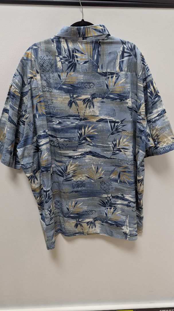 pierre cardin Blue Palm Short-Sleeve Button-Down Shirt