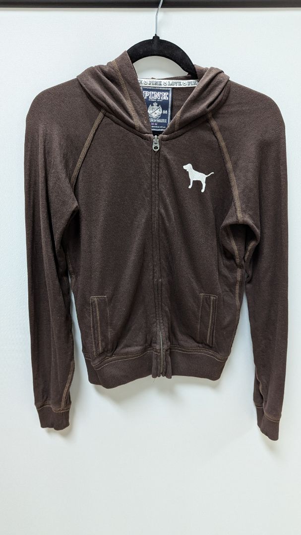 PINK Victoria's Secret Brown Peace Graphic Zippered Jacket