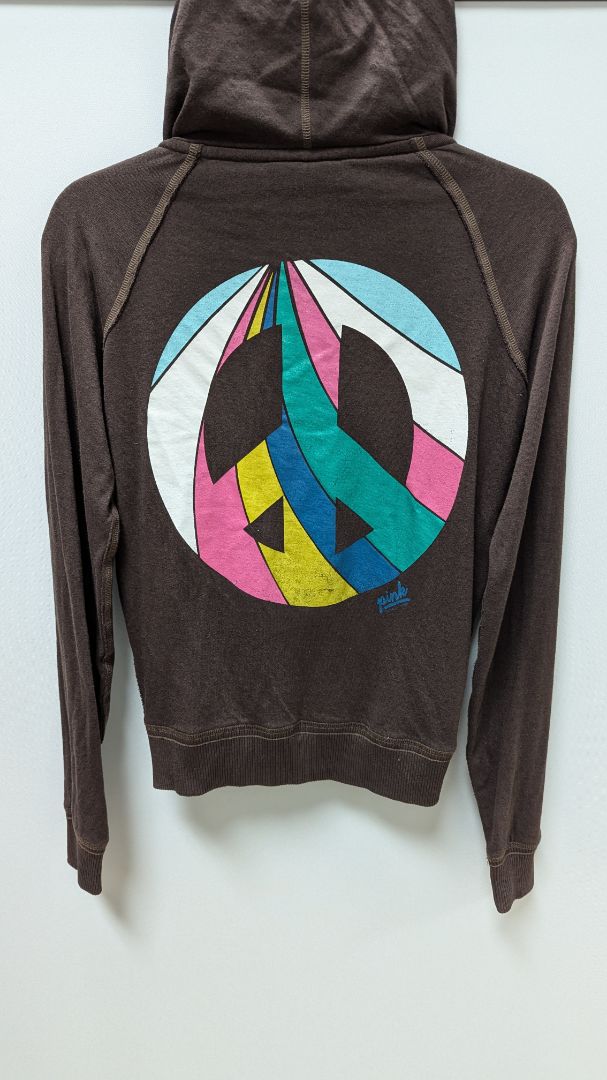 PINK Victoria's Secret Brown Peace Graphic Zippered Jacket