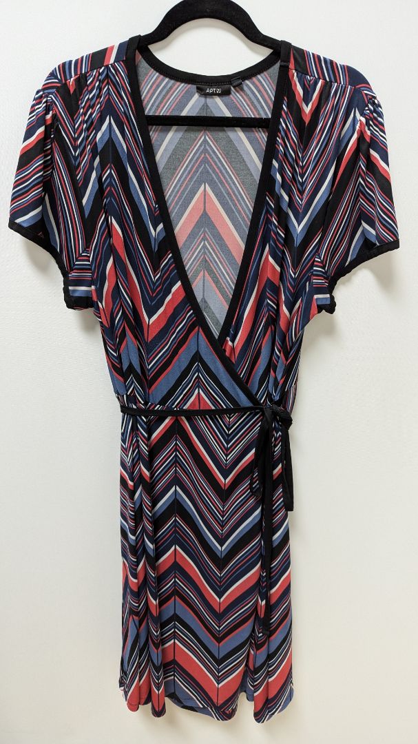 APT. 9 Black/Blue/Red Striped Wrap Midi Dress Recycled Threads APT. 9 Black/Blue/Red Striped Wrap Midi Dress Recycled Threads