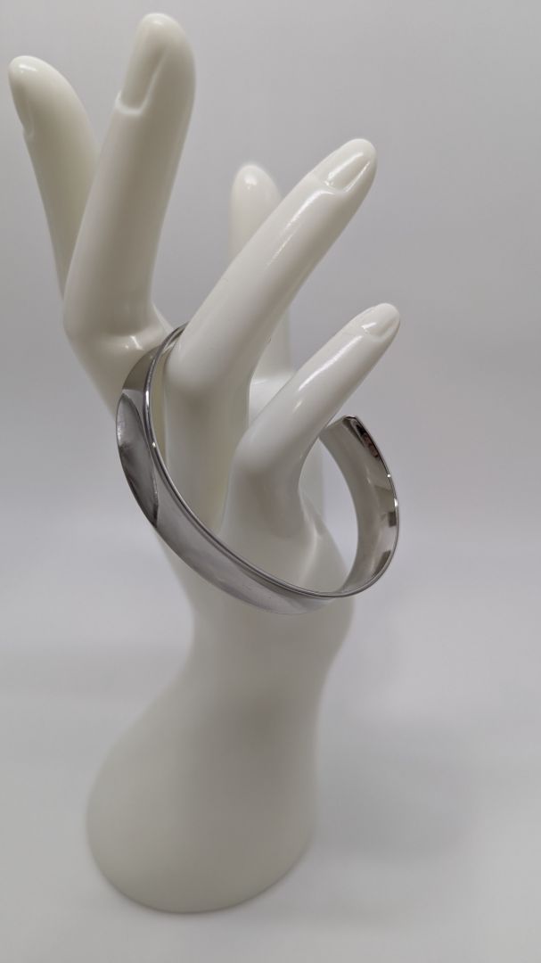 Silver Curved Metal Thick Bangle Bracelet
