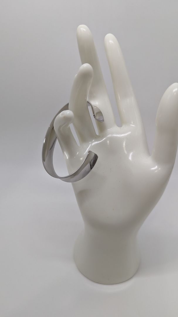 Silver Curved Metal Thick Bangle Bracelet