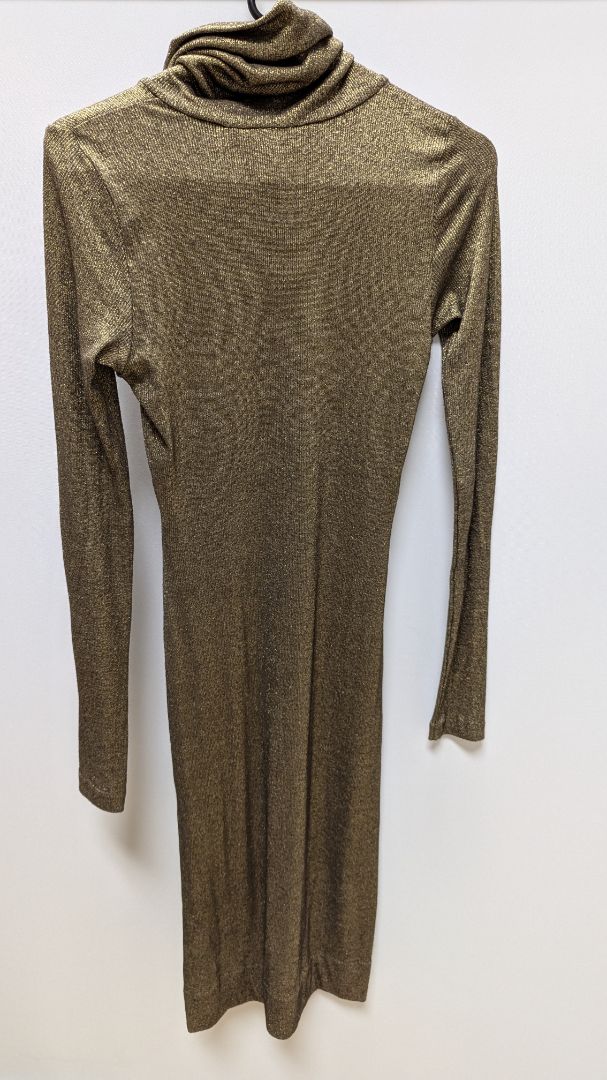 Diane Von Furstenberg Gold/Black Metallic Turtleneck Dress