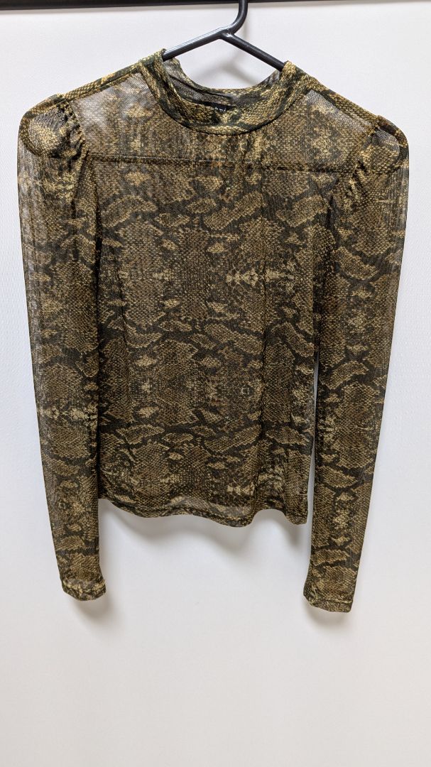 electrica Brown Snakeprint Mesh Cropped Blouse