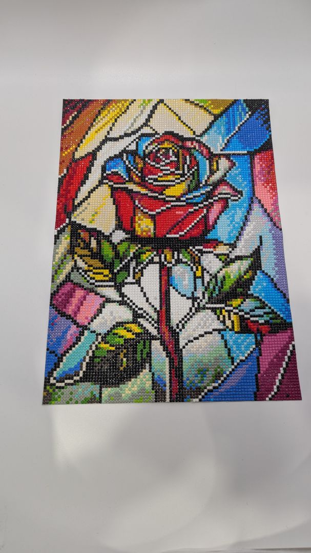 10x14" Handmade Rainbow Stained-Glass Rose Rhinestone Painting