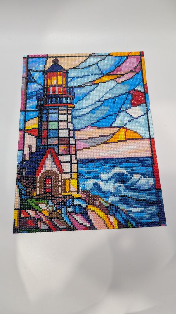 10x14" Handmade Stained-Glass Lighthouse Rhinestone Painting