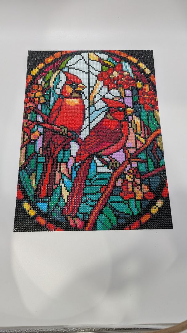 10x14" Handmade Stained-Glass Cardinals Rhinestone Painting