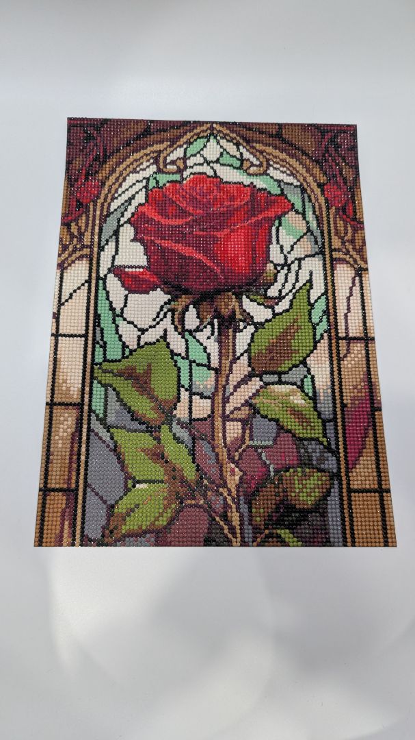10x14" Handmade Stained-Glass Rose Rhinestone Painting