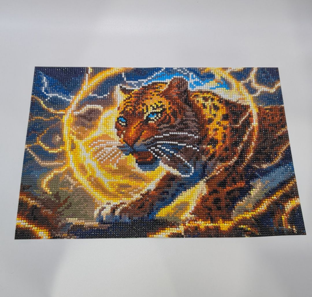 14x10" Handmade Flaming Tiger Rhinestone Painting