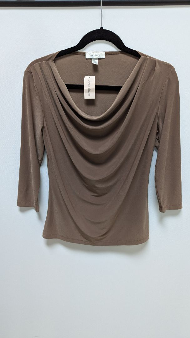 dressbarn Brown Cowl-Neck 3/4-Sleeve Blouse