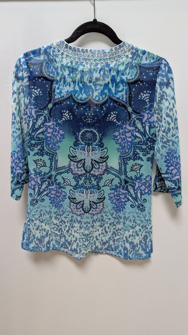 Chico's Blue Coastal Mix Embellished Tunic Blouse