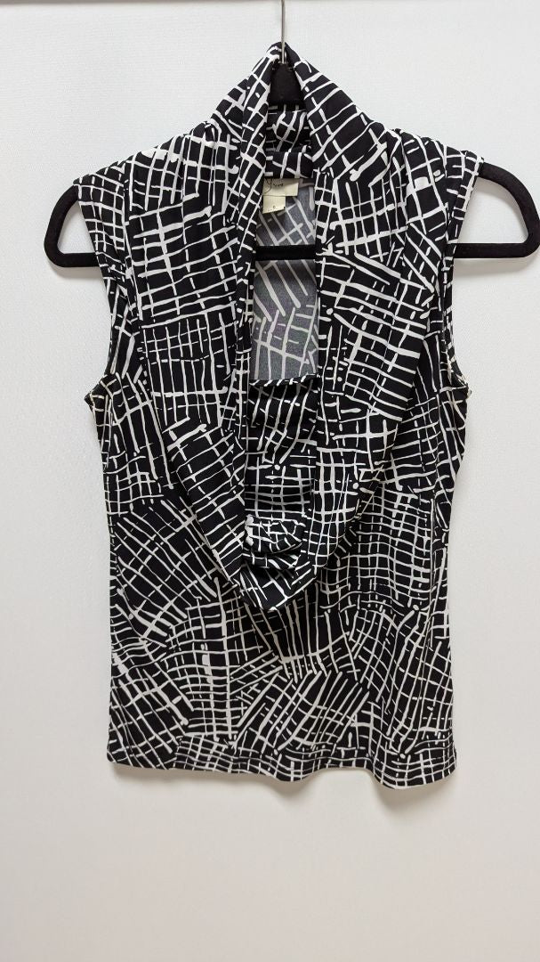 Yvos Black/White Printed Layered Cowl-Neck Blouse