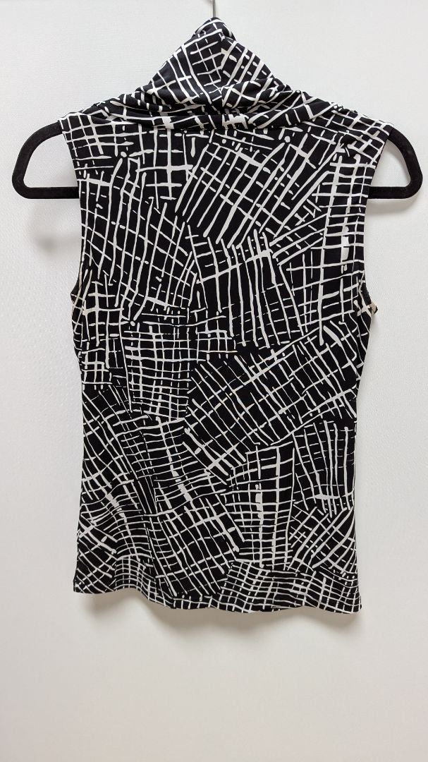 Yvos Black/White Printed Layered Cowl-Neck Blouse
