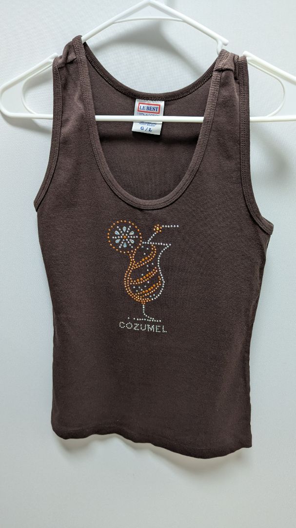 Le Best "Cozumel" Rhinestone Cocktail Graphic Tank