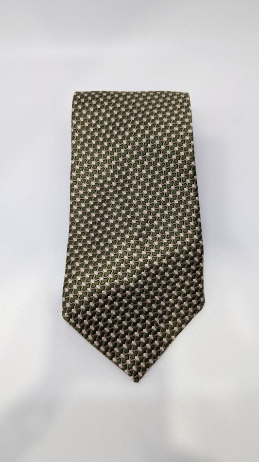 Bruno Piattelli Dark Green/Ivory Patterned Silk Necktie