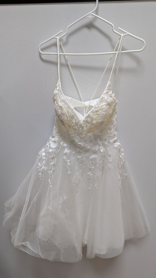 White Mesh & Lace Lace-Up Cocktail Dress