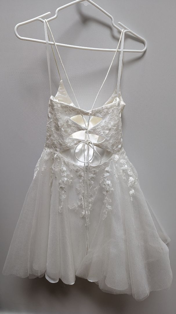 White Mesh & Lace Lace-Up Cocktail Dress