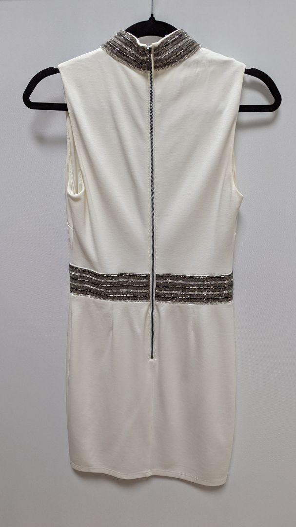 Bebe Ivory Embellished Cage Cocktail Dress