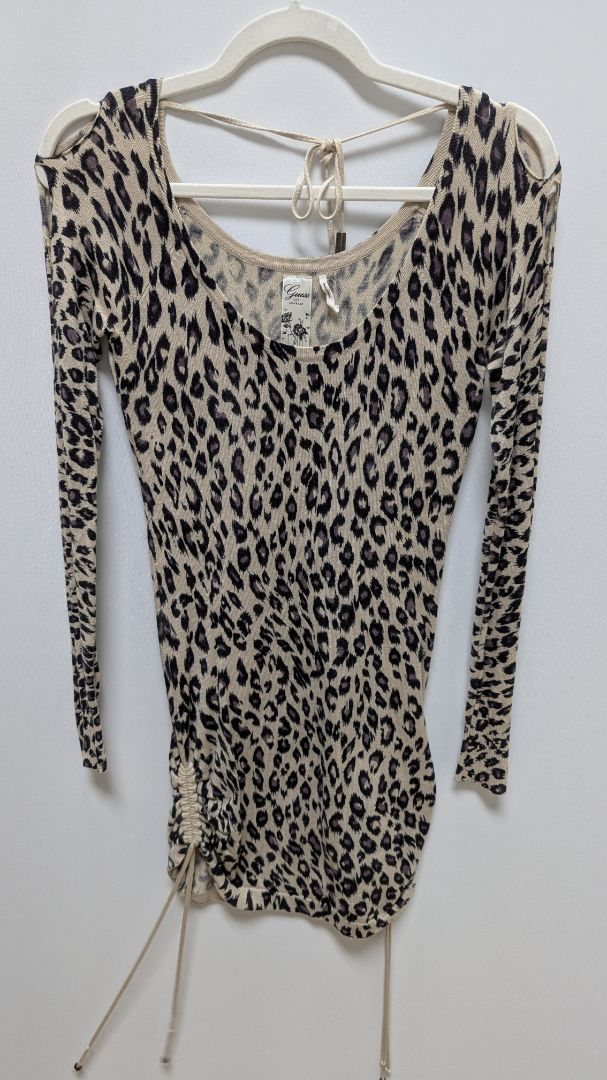Guess Light Brown Animal Print Drawstring Hem Mini Dress