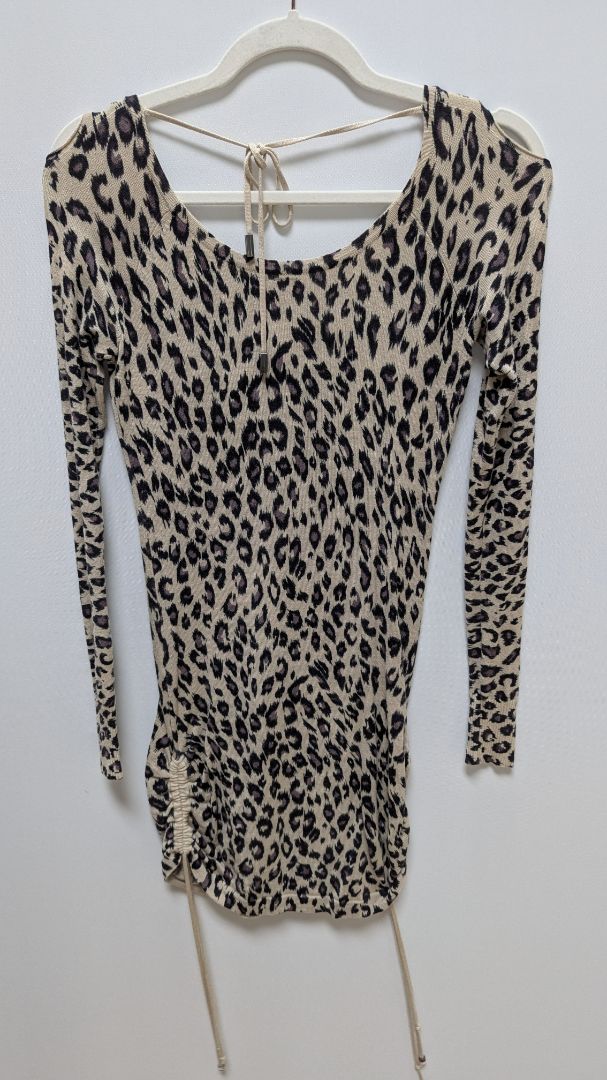 Guess Light Brown Animal Print Drawstring Hem Mini Dress