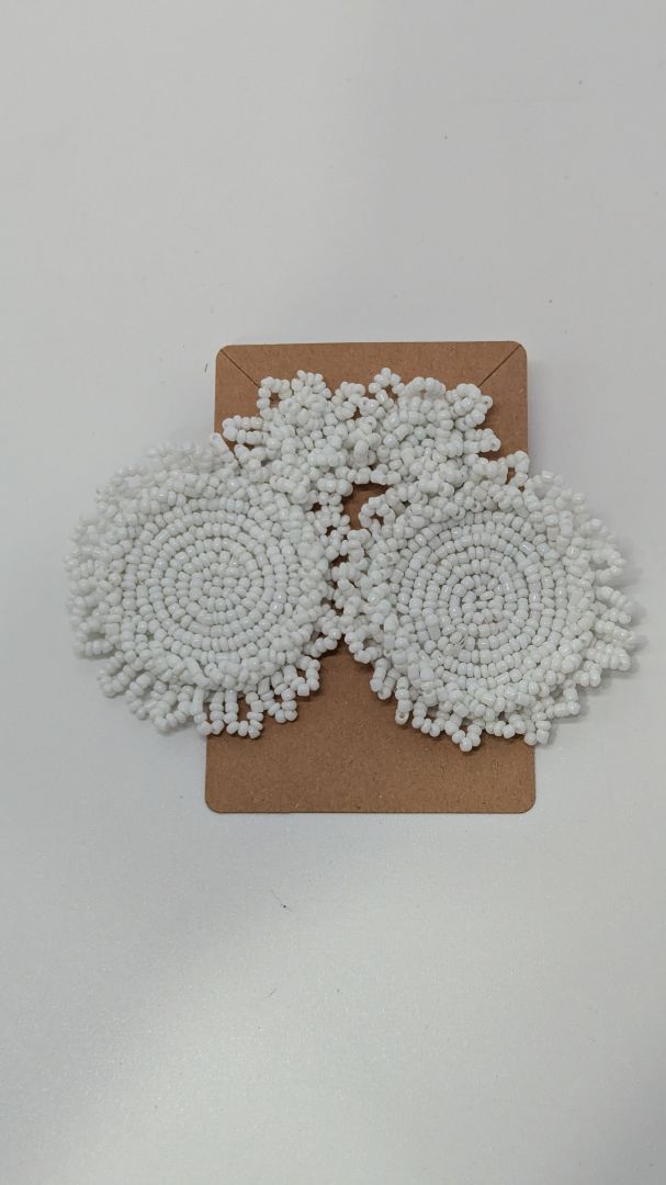 White Circular Beaded Earrings