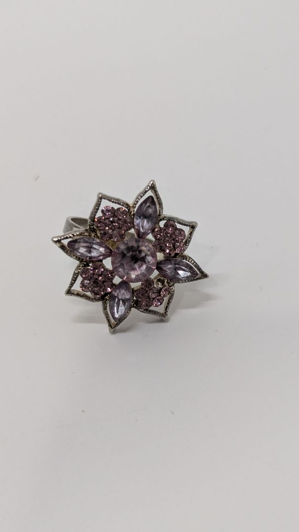 Silver/Purple Faux-Gemstone Flower Ring