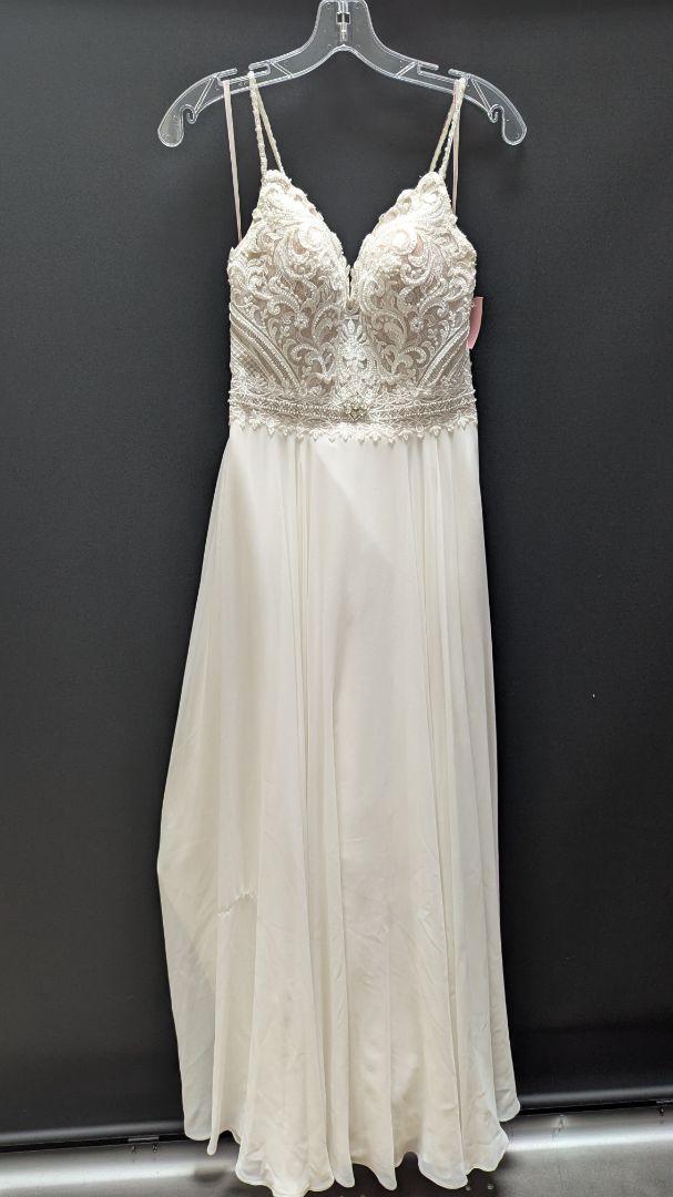 Rebecca Ingram Ivory Lace-Bodice Buttoned Wedding Dress