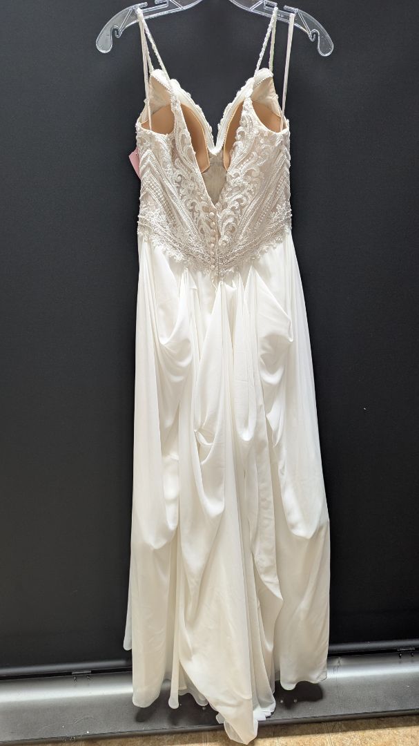 Rebecca Ingram Ivory Lace-Bodice Buttoned Wedding Dress