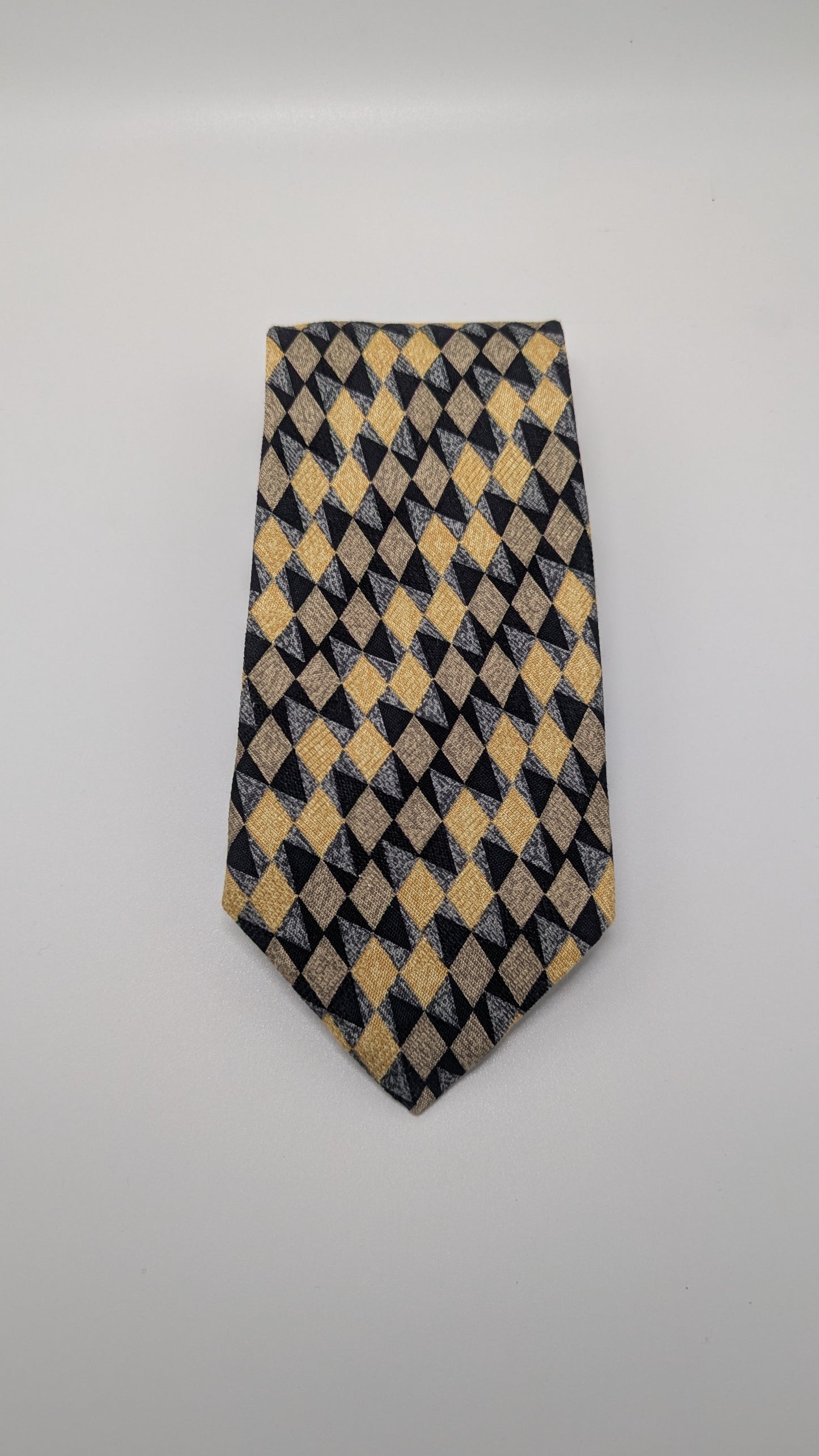 Ermenegildo Zegna Yellow/Navy Triangle Printed Silk Necktie