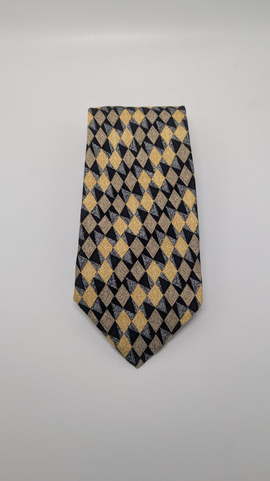 Ermenegildo Zegna Yellow/Navy Triangle Printed Silk Necktie