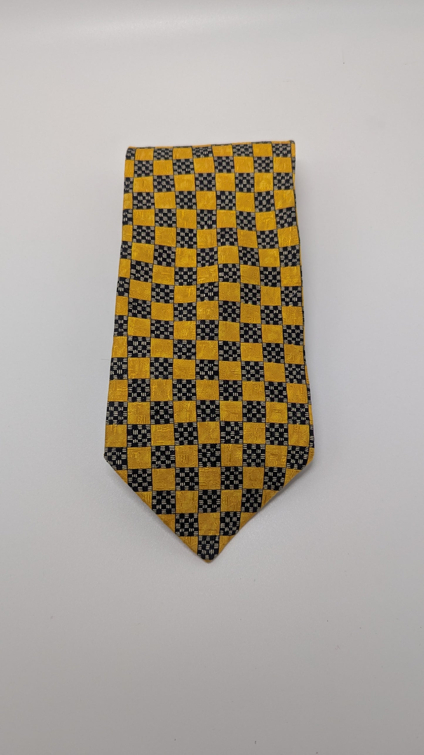 Ermenegildo Zegna Yellow/Navy Square Printed Silk Necktie