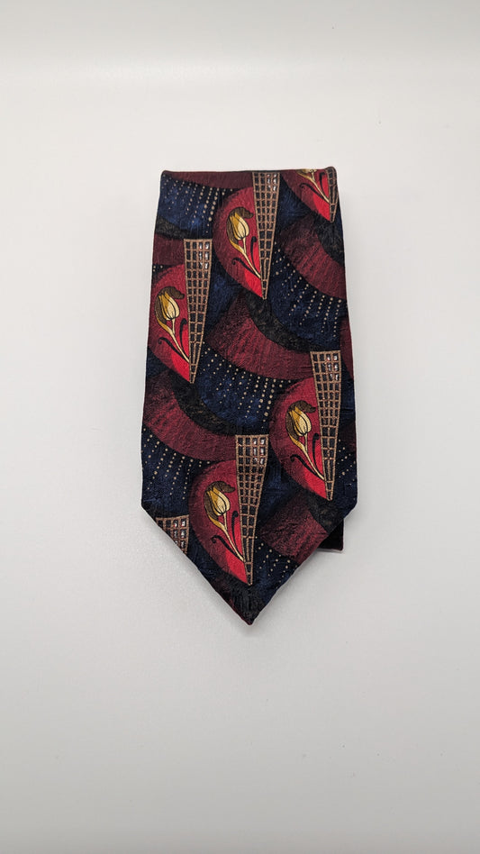 Ermenegildo Zegna Red/Navy Printed Silk Necktie