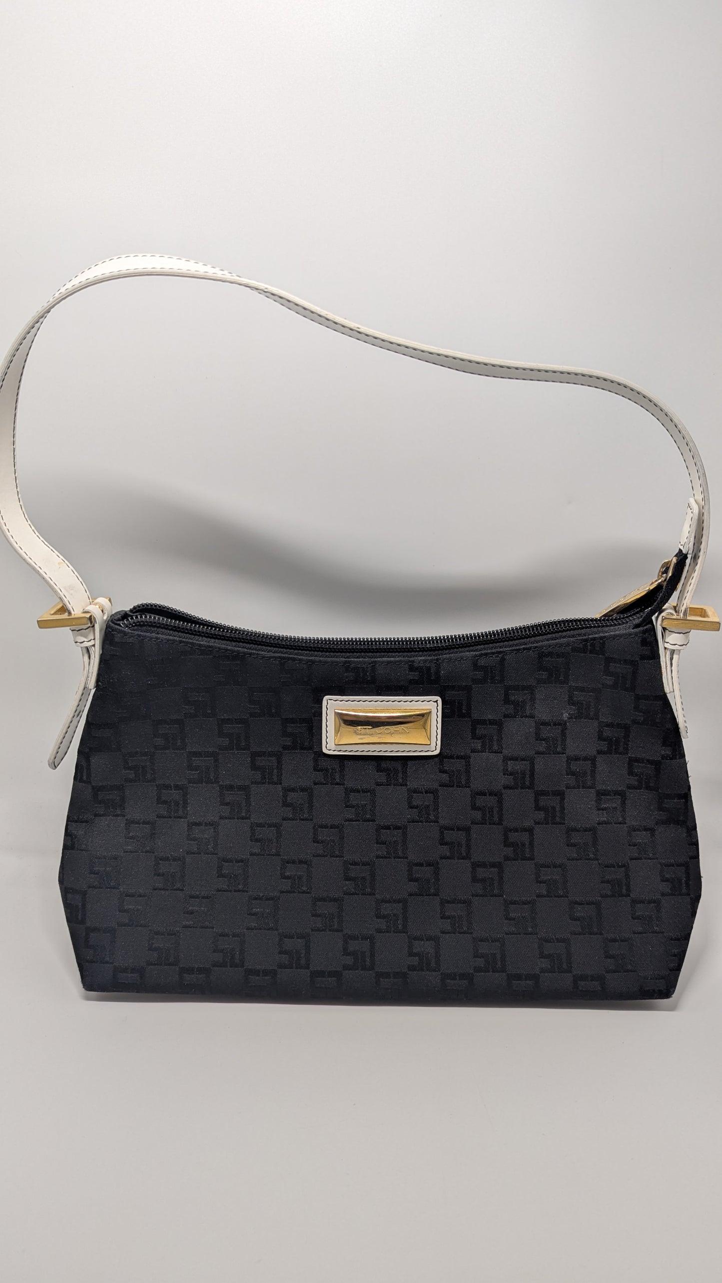 St. John Black/White/Gold Shoulder Bag Purse