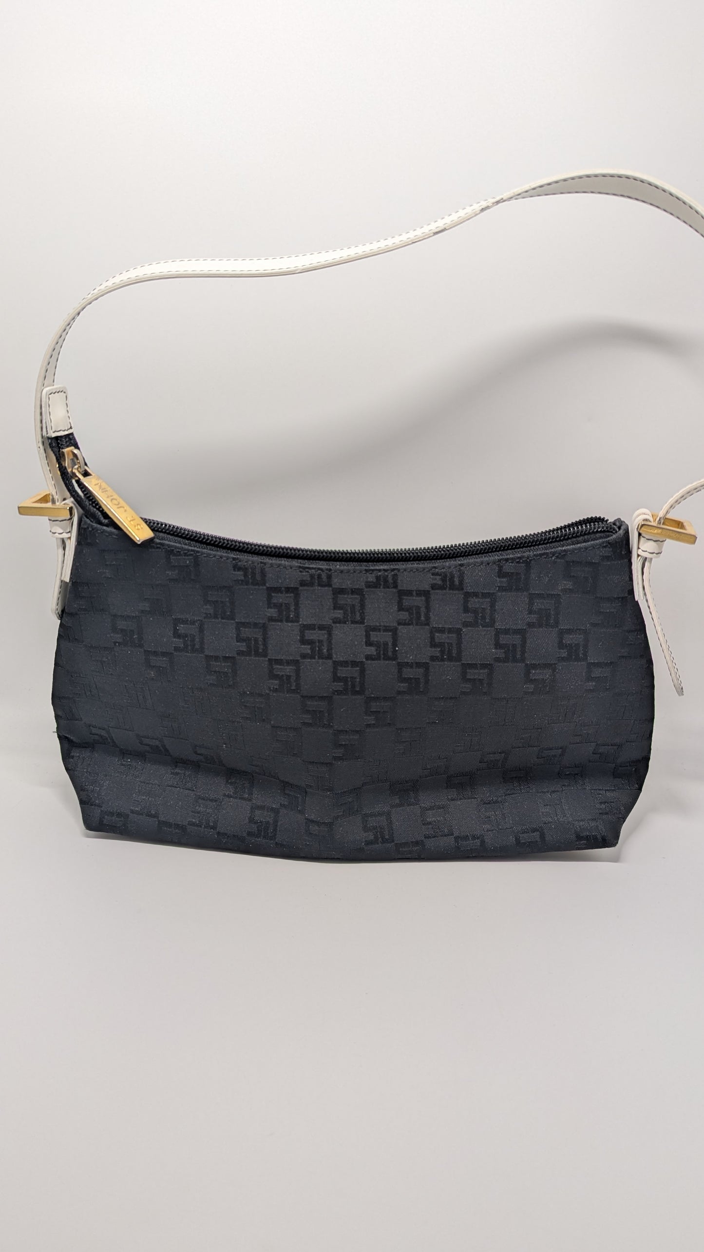 St. John Black/White/Gold Shoulder Bag Purse