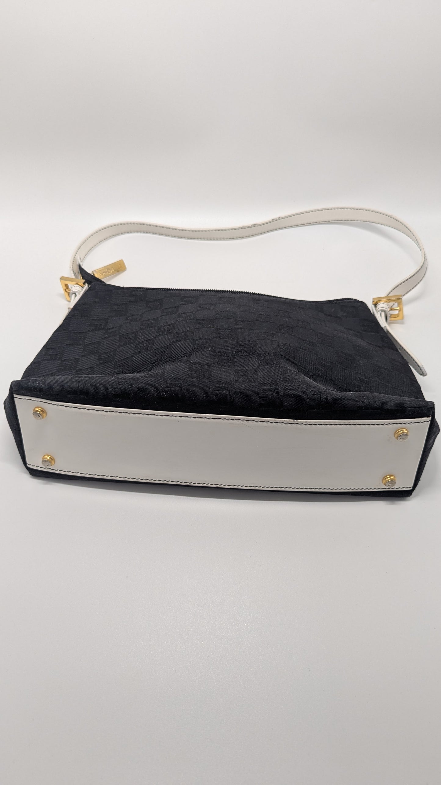 St. John Black/White/Gold Shoulder Bag Purse