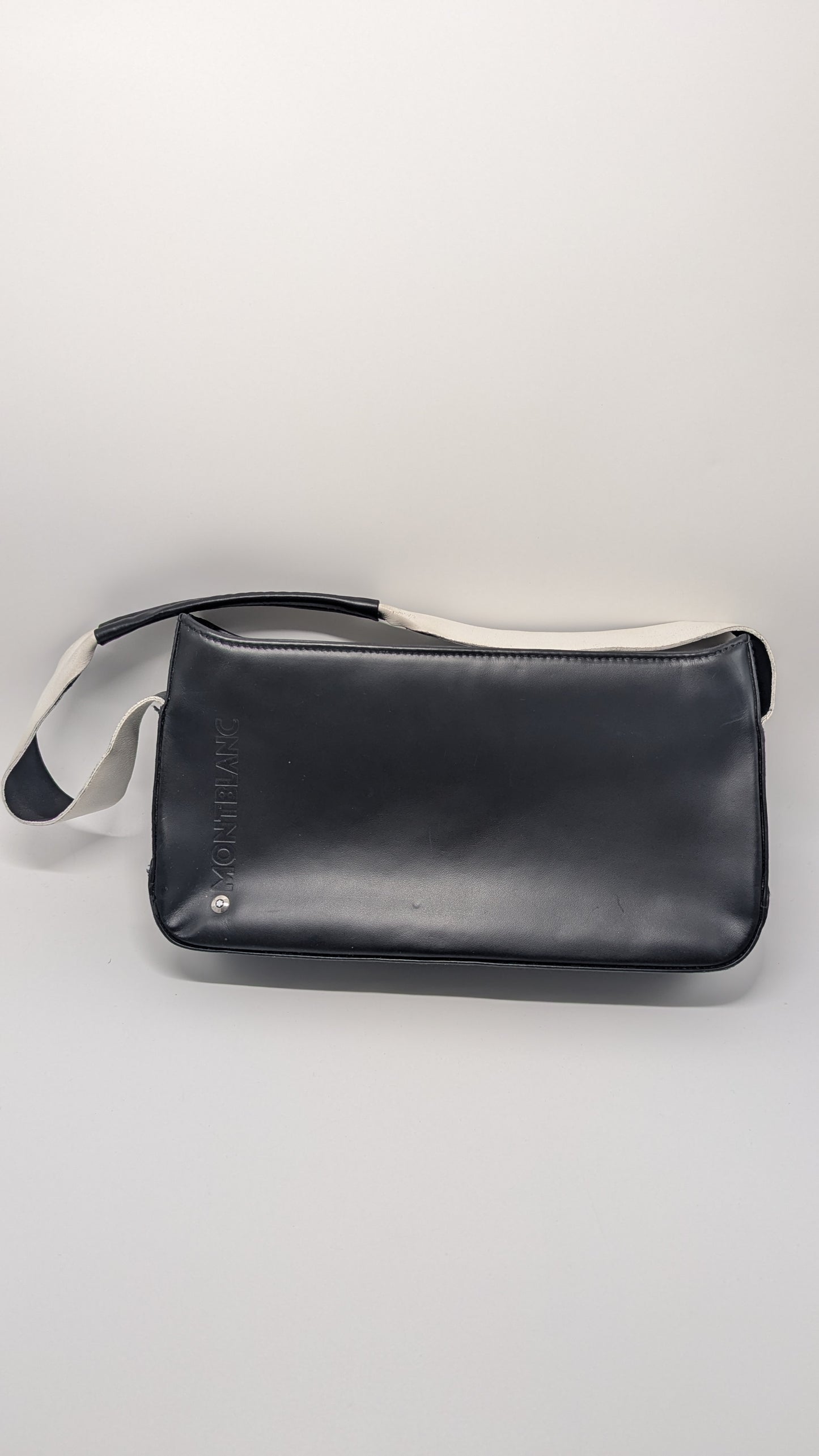 Montblanc Black/White Leather Hobo Shoulder Bag Purse