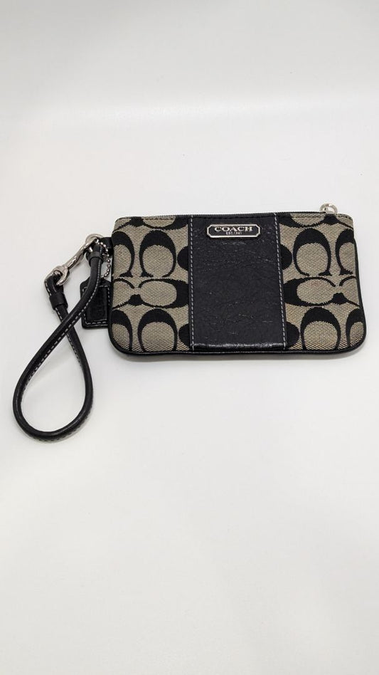 Coach Black/Ivory Signature Logo Zippered Pouch