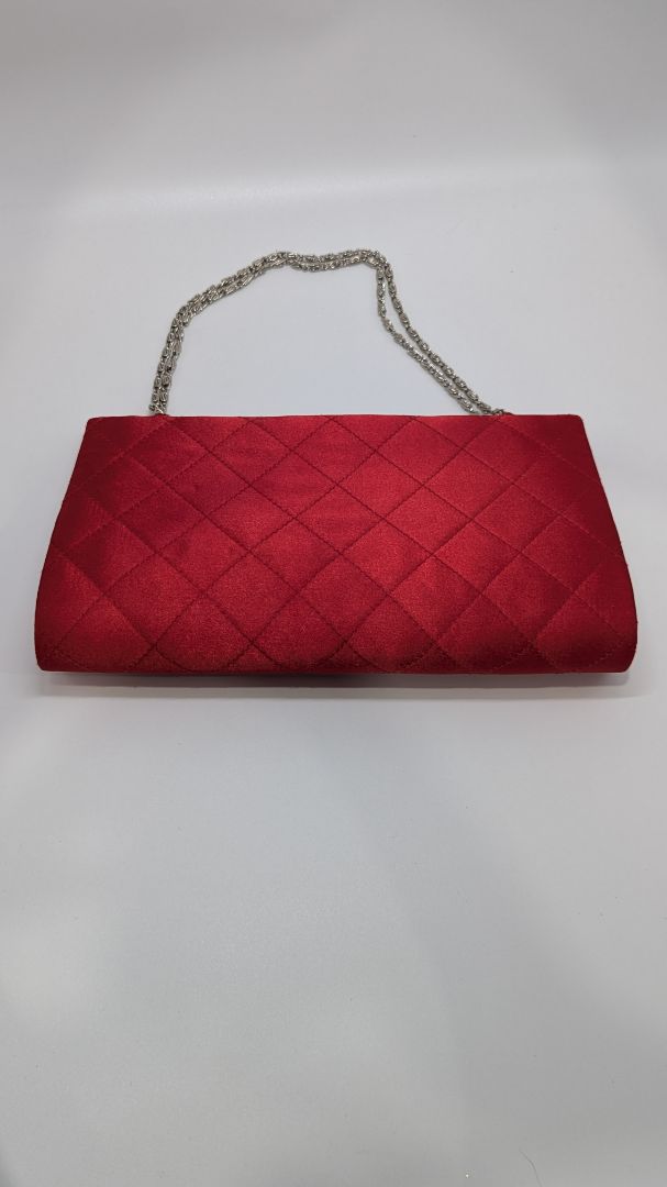 Bijoux Terner Red Quilted Satin Clutch Purse with Chain