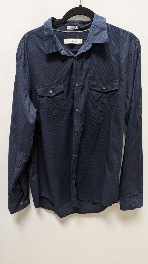Calvin Klein Navy Men's Striped Button-Down Shirt