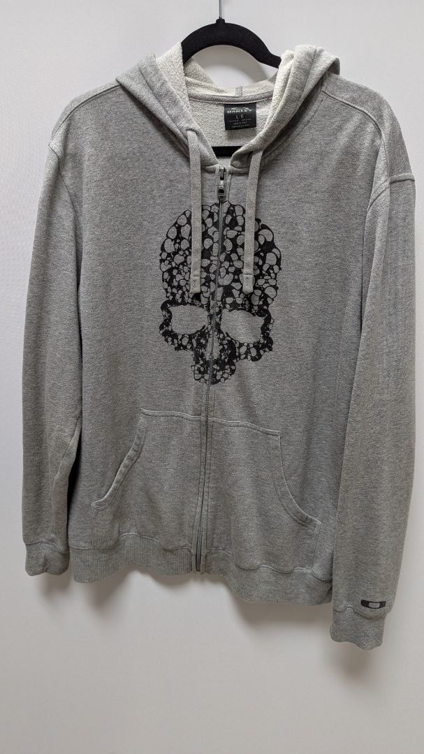 Oakley Grey/Black Skull Graphic Zippered Jacket