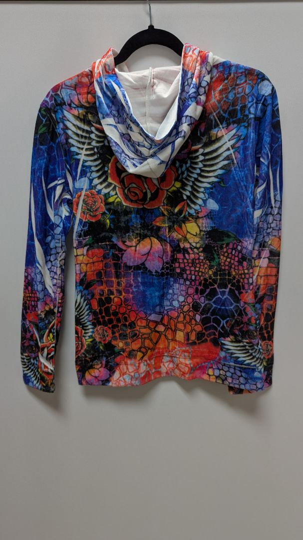 DLNA Sport Multicolor Graphic Art Faux-Suede Zippered Jacket