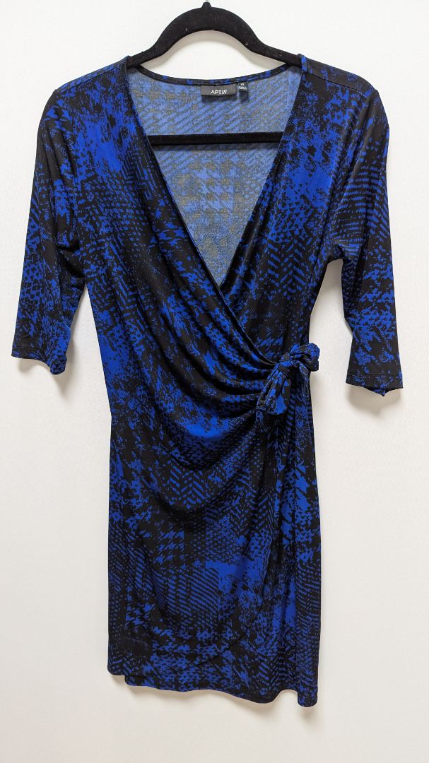 APT. 9 Dark Blue/Black Faux-Wrap Midi Dress