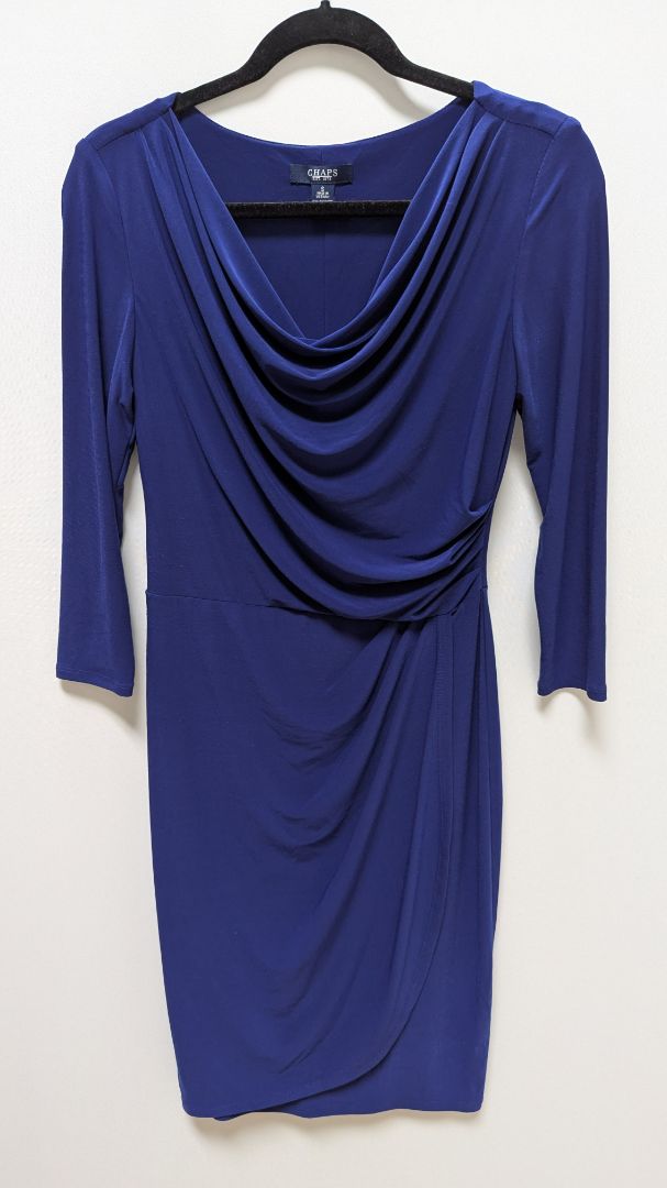 CHAPS Navy 3/4-Sleeve Cowl Neck Midi Dress