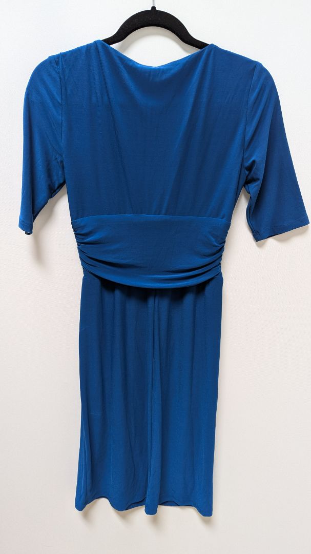 CHAPS Deep Blue Faux-Wrap Short-Sleeve Midi Dress
