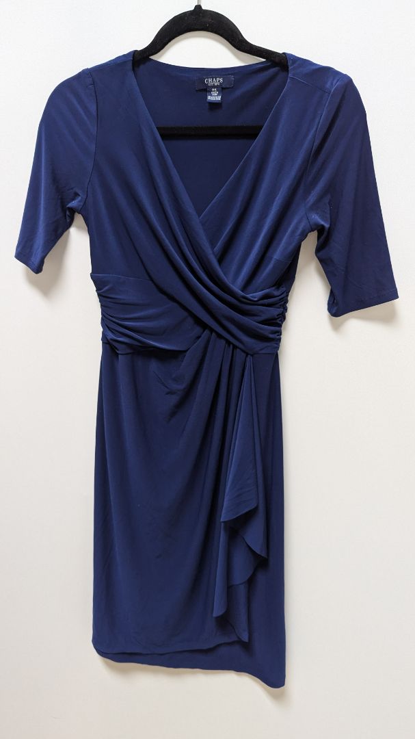 CHAPS Navy Faux-Wrap Short-Sleeve Midi Dress