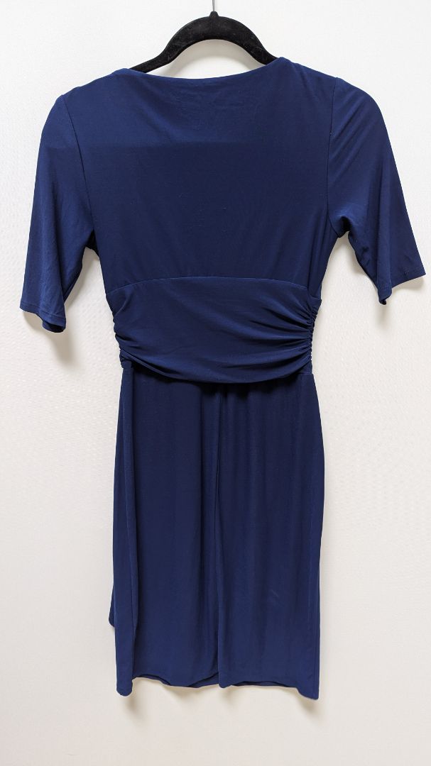 CHAPS Navy Faux-Wrap Short-Sleeve Midi Dress