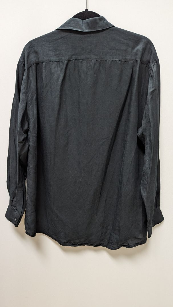 claiborne Black Long-Sleeve Linen Button-Down Blouse